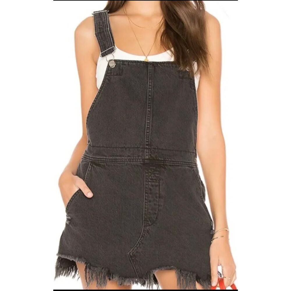 Free People Torn Up Denim Jumper, Black, Size Women's 8